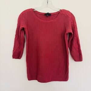 Ann Taylor Womens Crochet Lace Sleeve Dusty Rose Knit 3/4 Sleeve Top Size Small